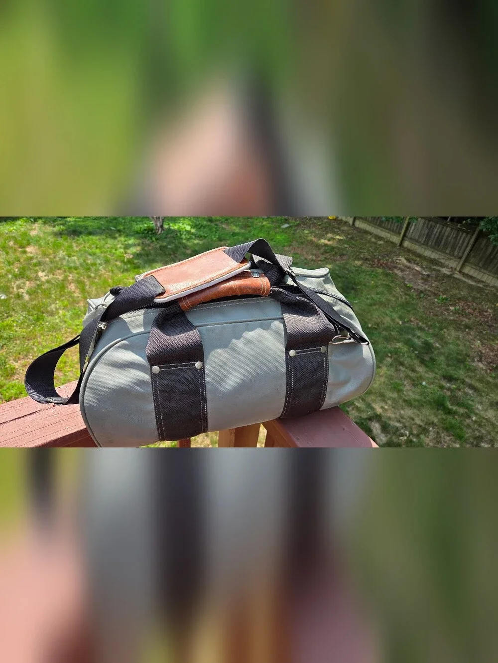 Vintage The North Face Gray Duffel with Black Straps Brown Label