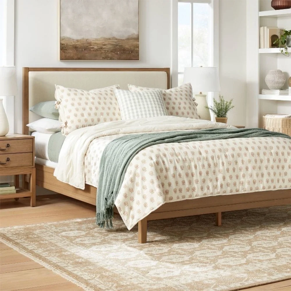 King Lofty Cotton Slub Woodblock Print Floral Quilt - Threshold Studio McGee