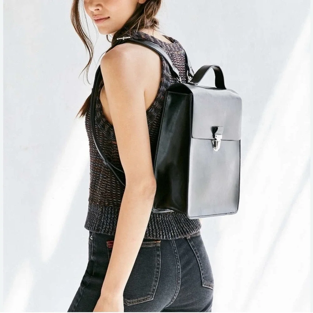 Urban Outfitters Black Cooperative Ivy Backpack Vegan‎ Leather Button Clasp