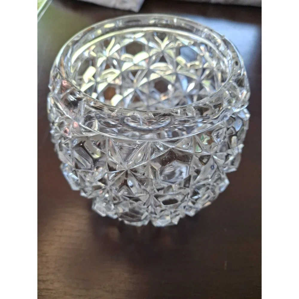 Clear Lead Hand cut Crystal Rose Bowl/Vase/Votive Candle