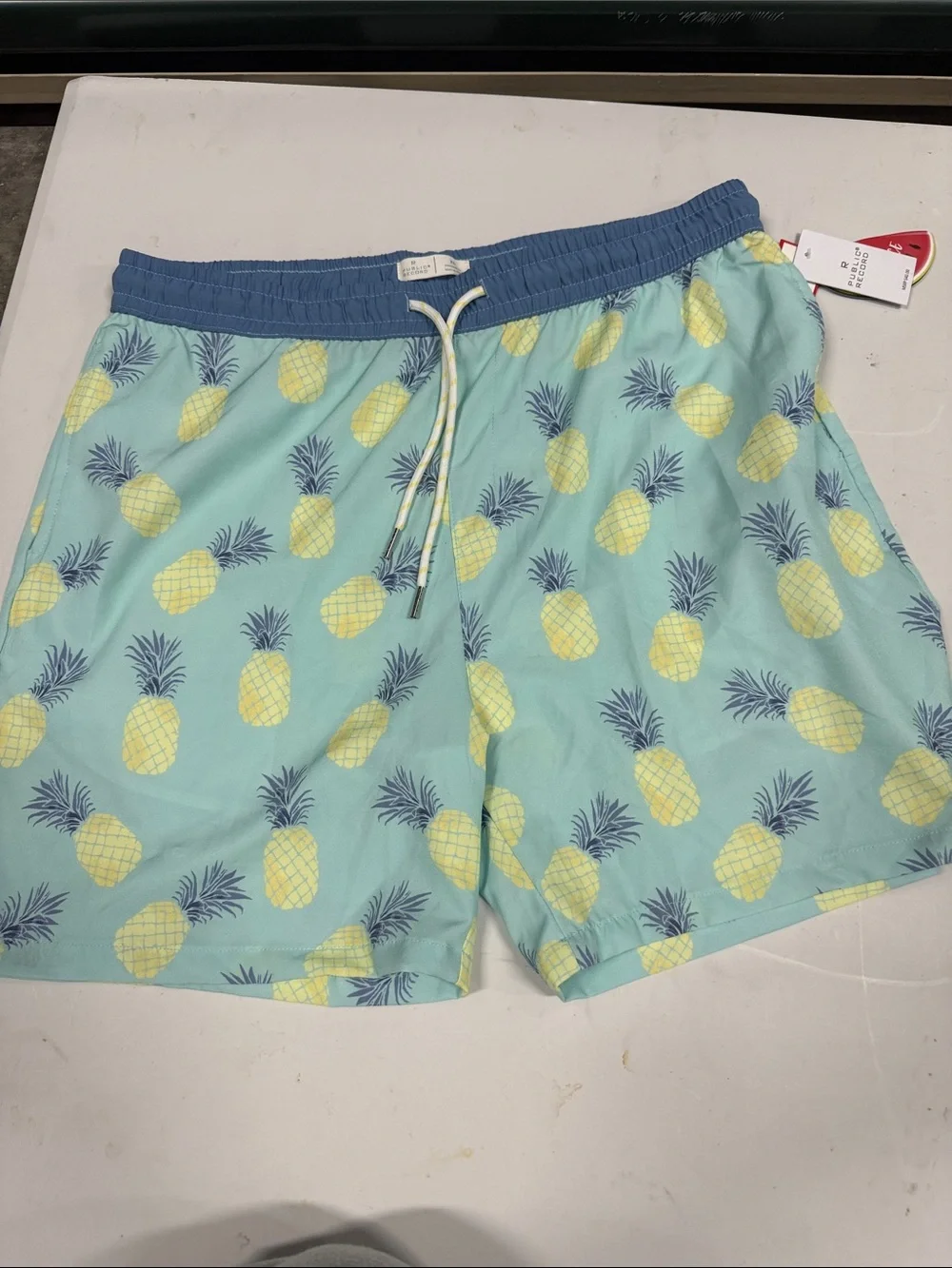 Men's Pineapple Print Swim Trunks - Aqua/Yellow