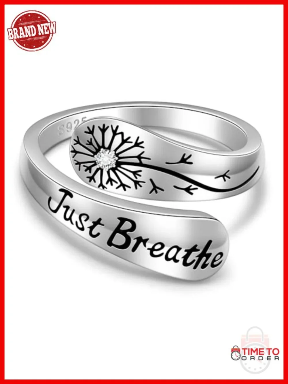 Sterling Silver Adjustable Inspirational Dandelion Ring