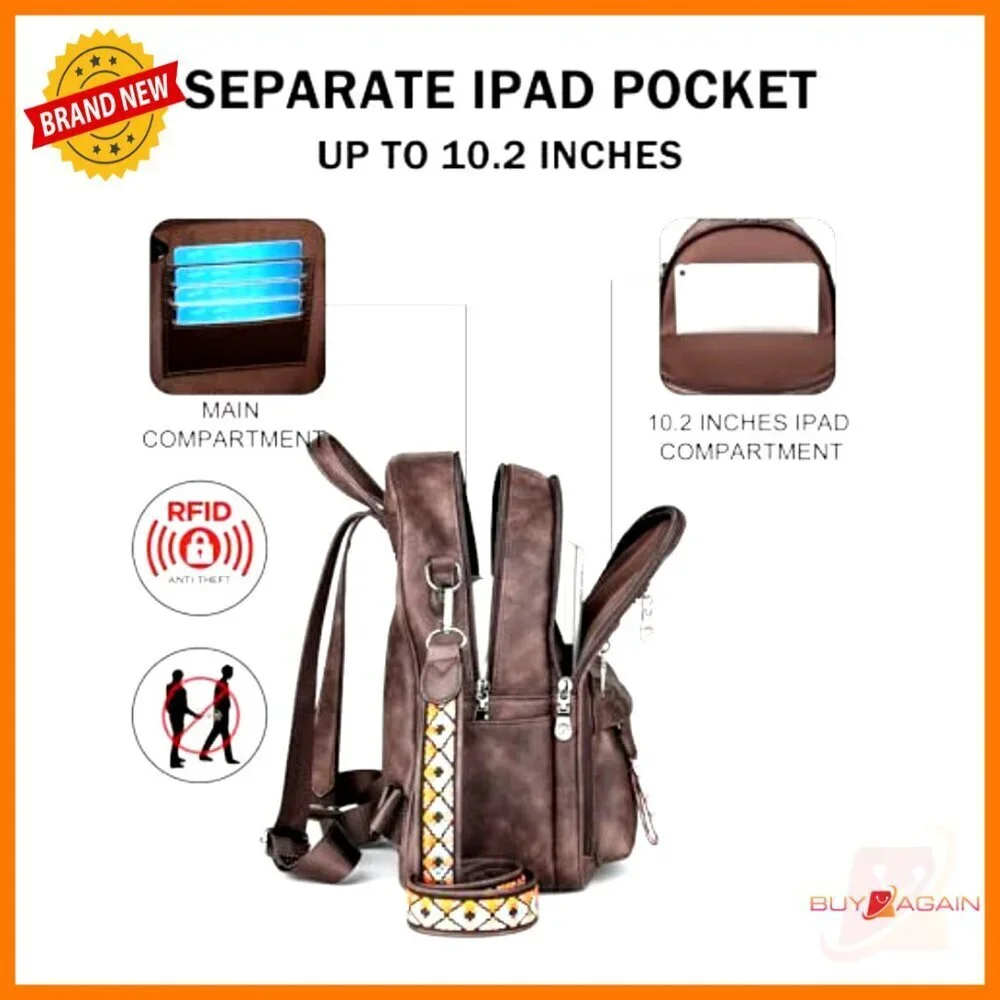 Small PU Leather Backpack Purse with RFID Anti-Theft Multi-Pocket Design