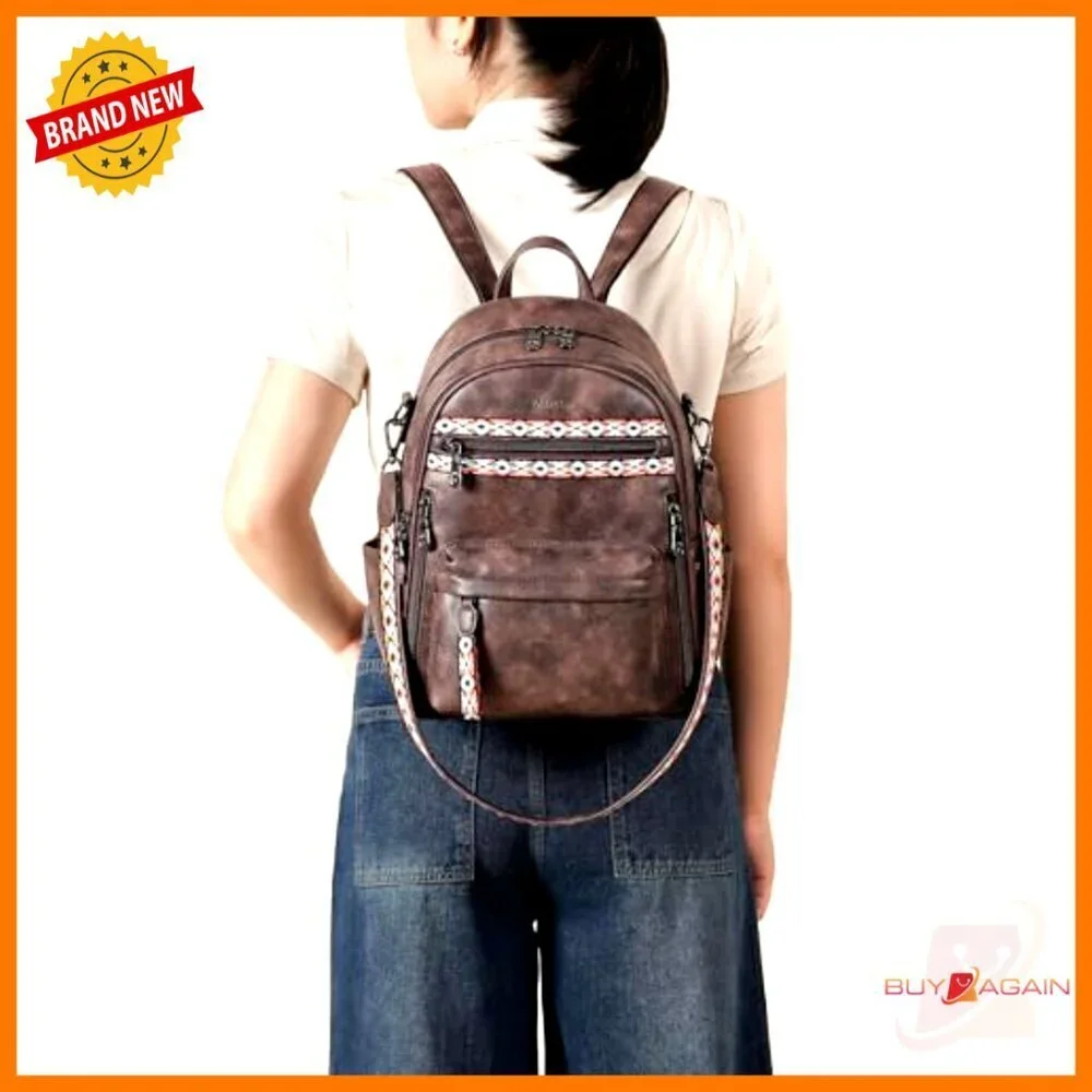 Small PU Leather Backpack Purse with RFID Anti-Theft Multi-Pocket Design