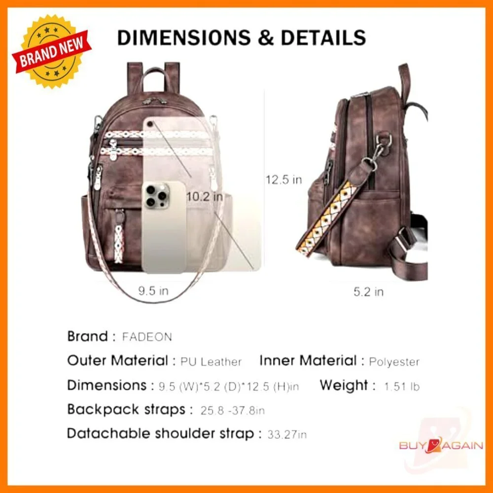 Small PU Leather Backpack Purse with RFID Anti-Theft Multi-Pocket Design