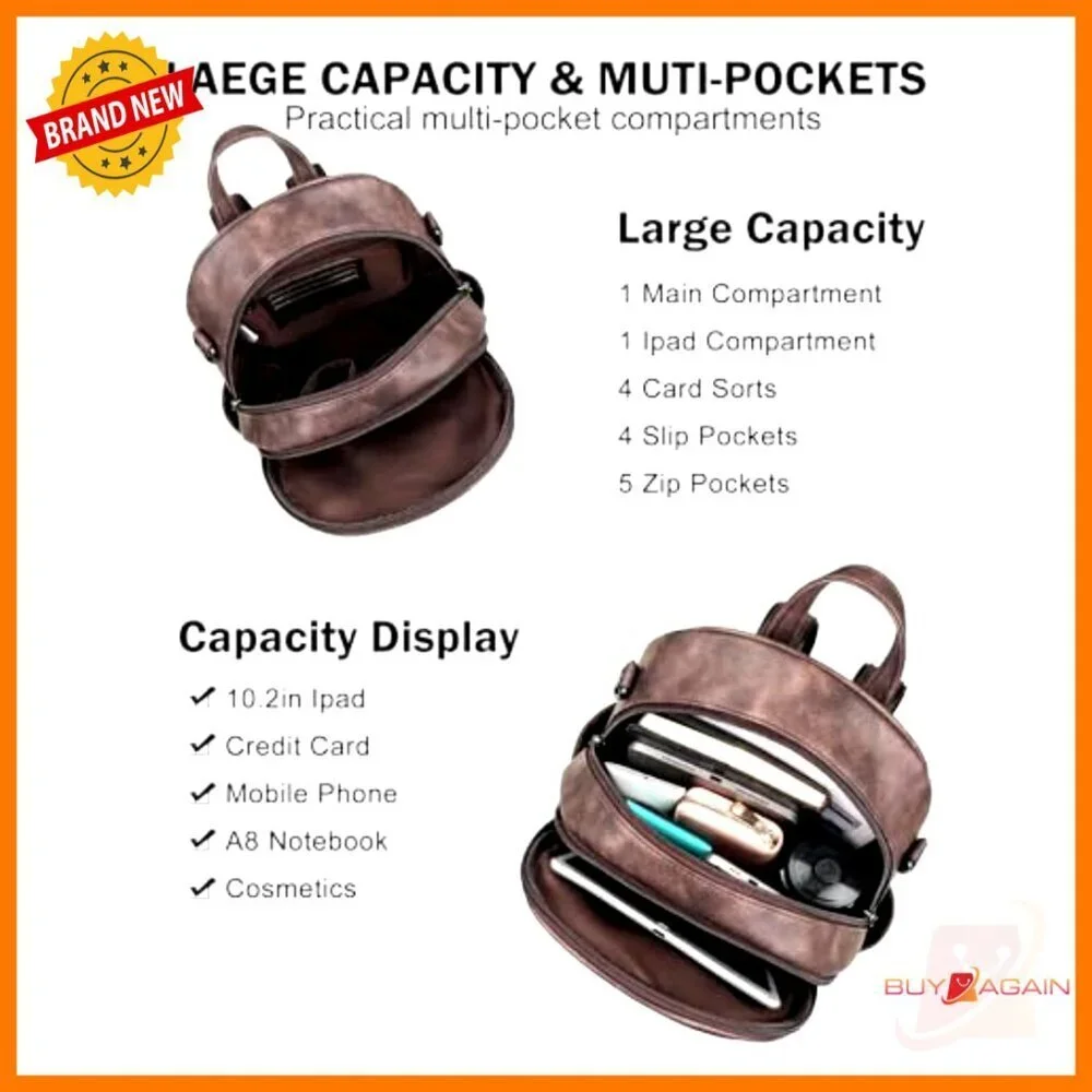 Small PU Leather Backpack Purse with RFID Anti-Theft Multi-Pocket Design