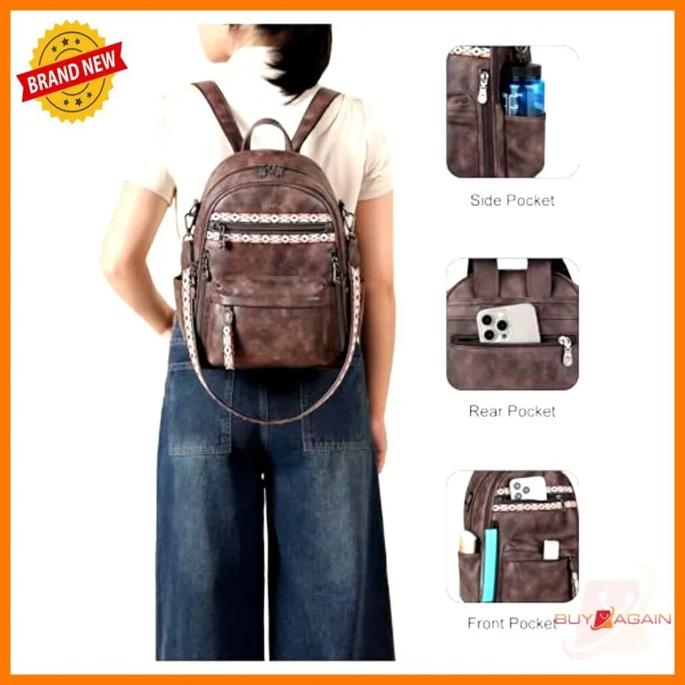 Small PU Leather Backpack Purse with RFID Anti-Theft Multi-Pocket Design