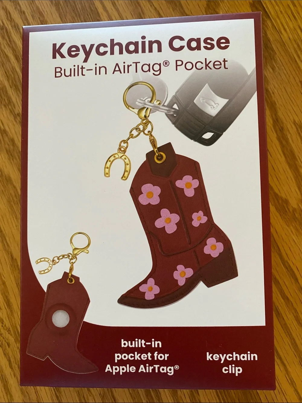 Keychain Case w/ Built-in AirTag Pocket Sunflower, Bus, Cowboy Boot Choose One