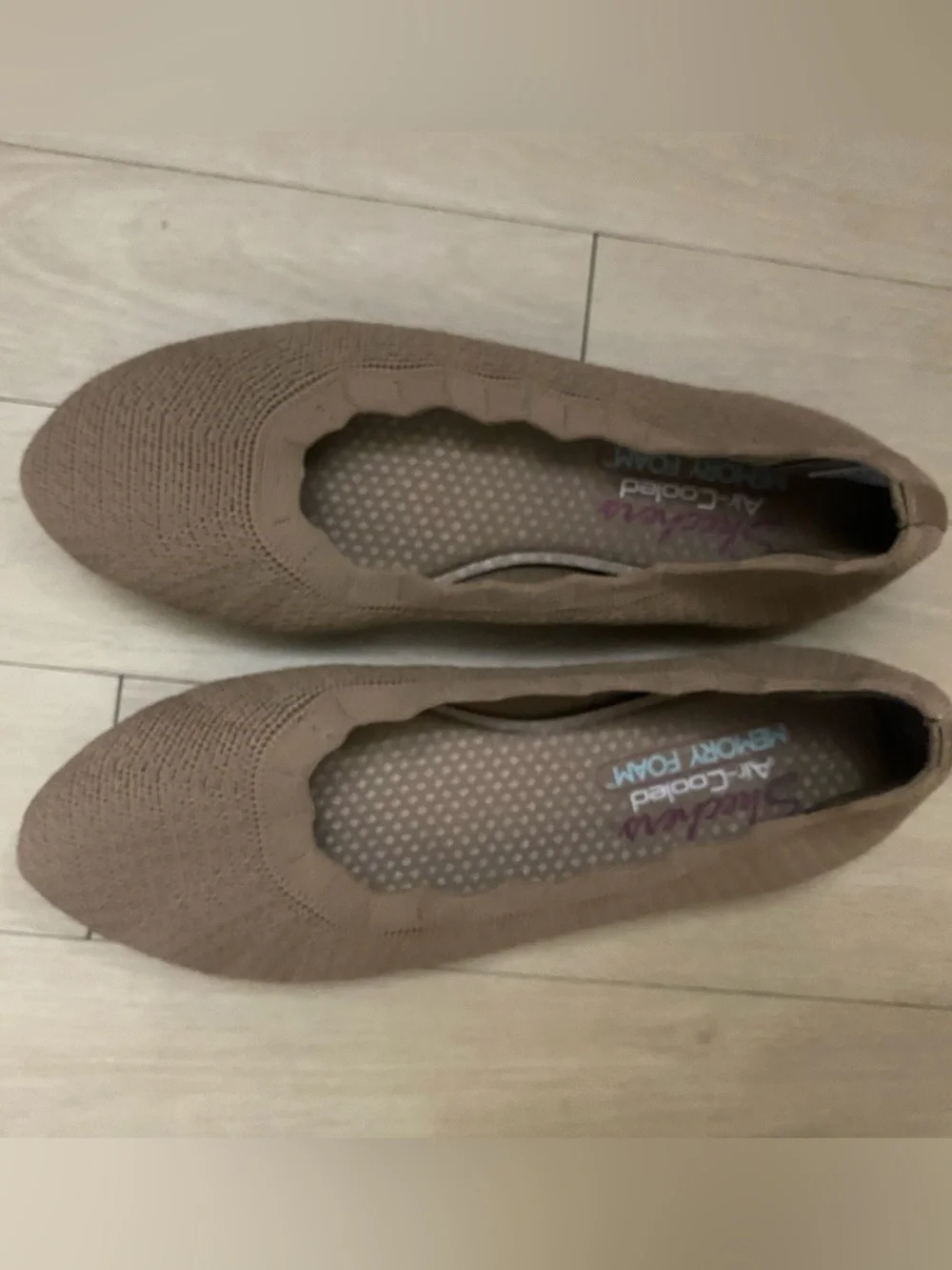 Sketchers Air Cooled Memory Foam Stretch Fit Brown Tan Woven Flats Sz 7 ballet