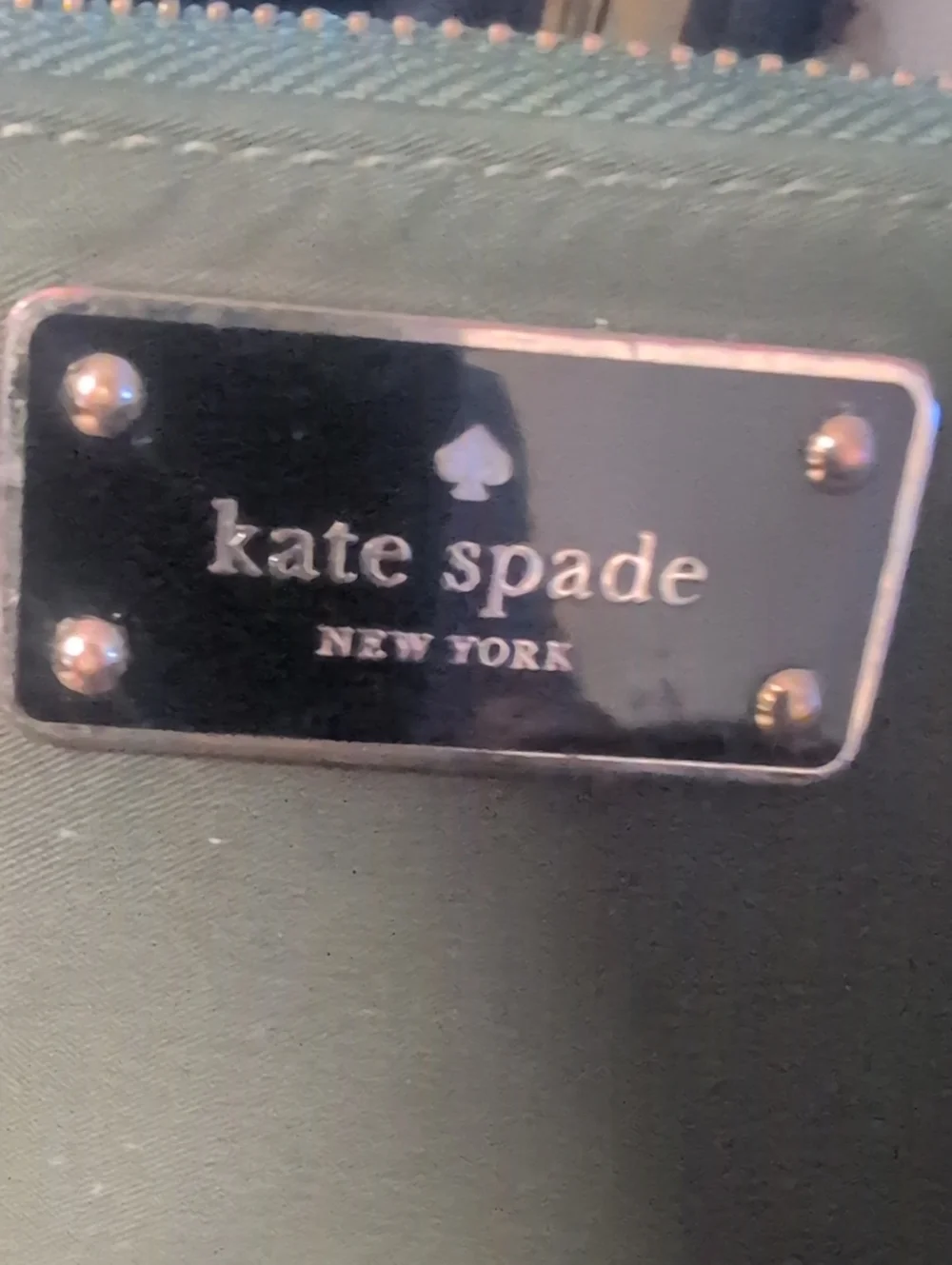 kate spade New York Olive Green Zip Wallet with Gold Plaque