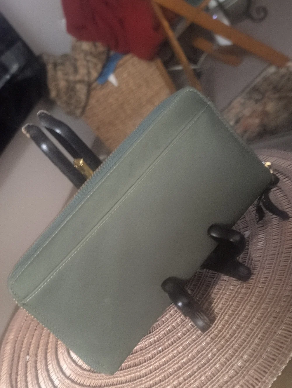 kate spade New York Olive Green Zip Wallet with Gold Plaque