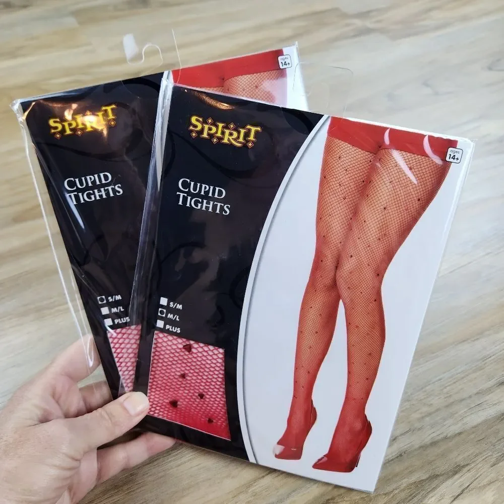 🔸️NWT Red w/Hearts Fishnet Tights Medium/Large