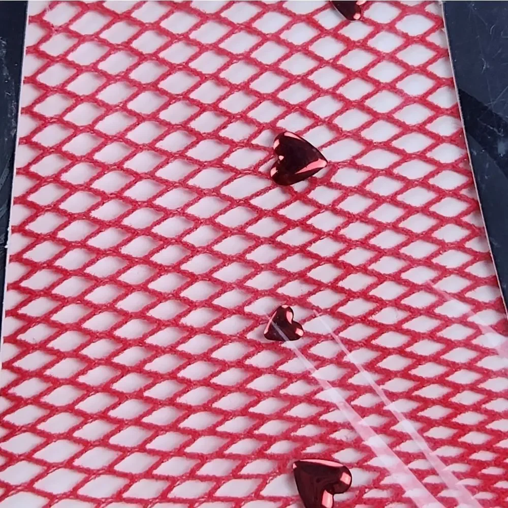 🔸️NWT Red w/Hearts Fishnet Tights Medium/Large