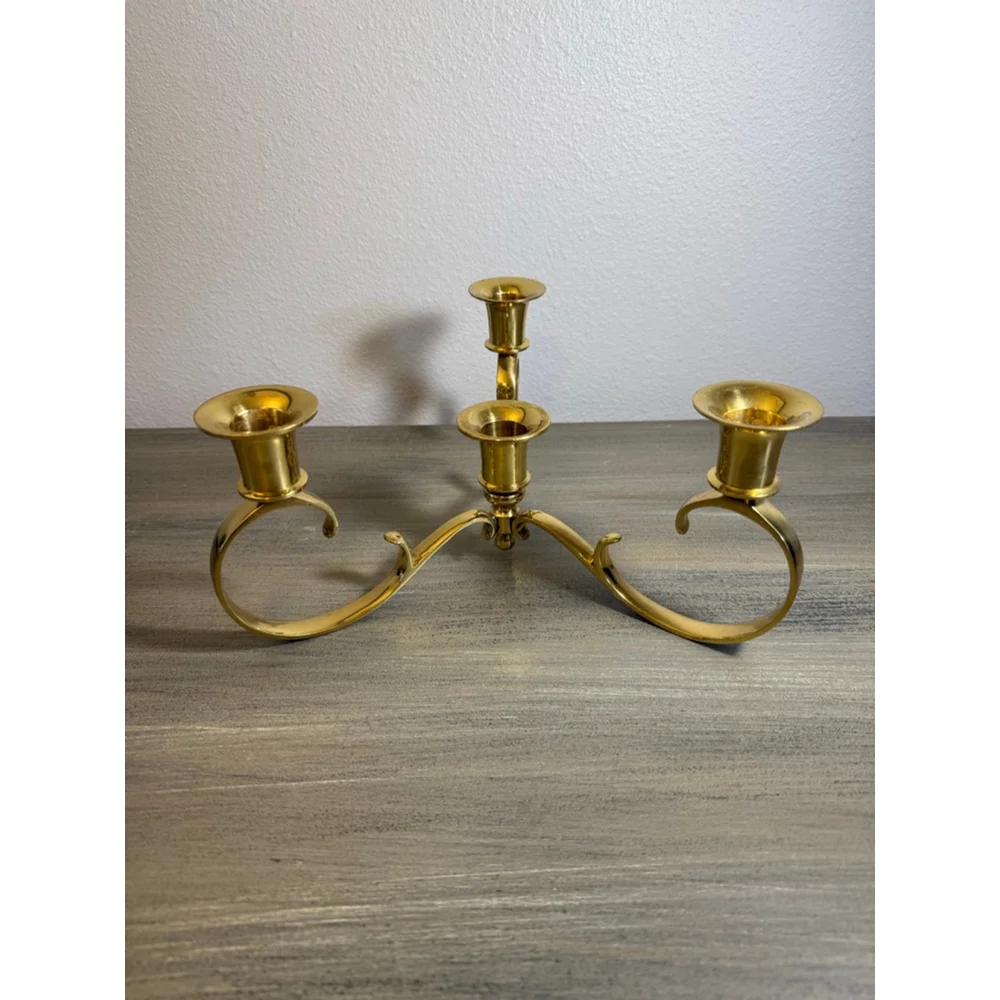 Vintage 3 Arm Brass Candelabra 4-Candlestick Holder