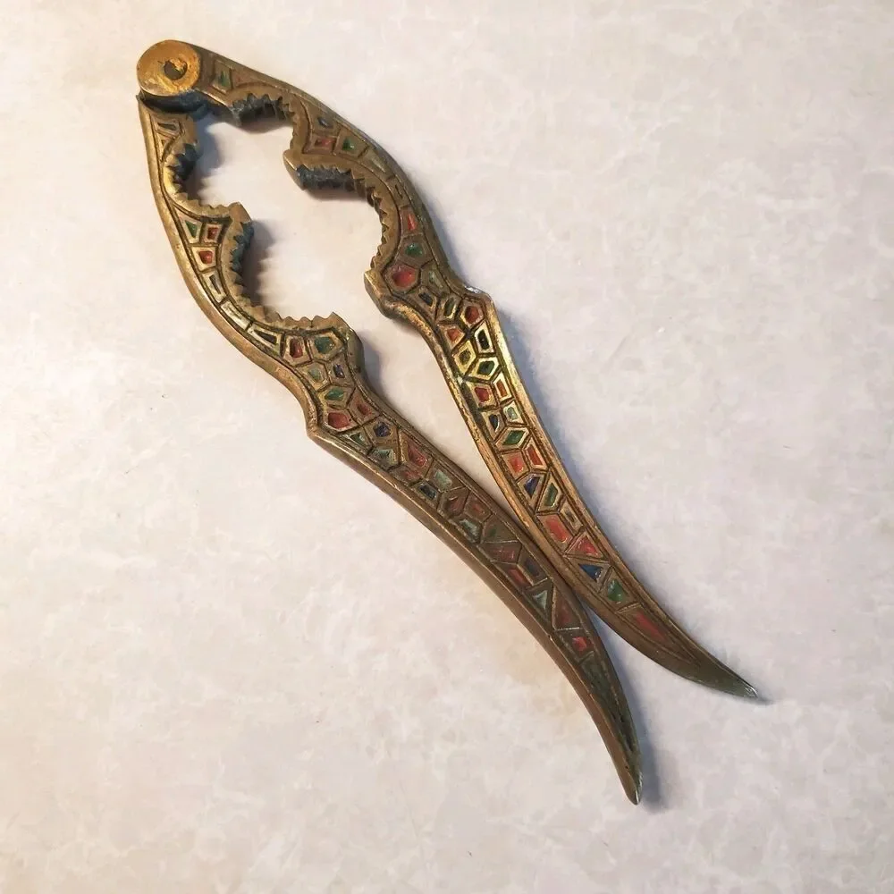 Vintage Brass Nut Shell Cracker Bottle Opener Israel Middle East Enameled