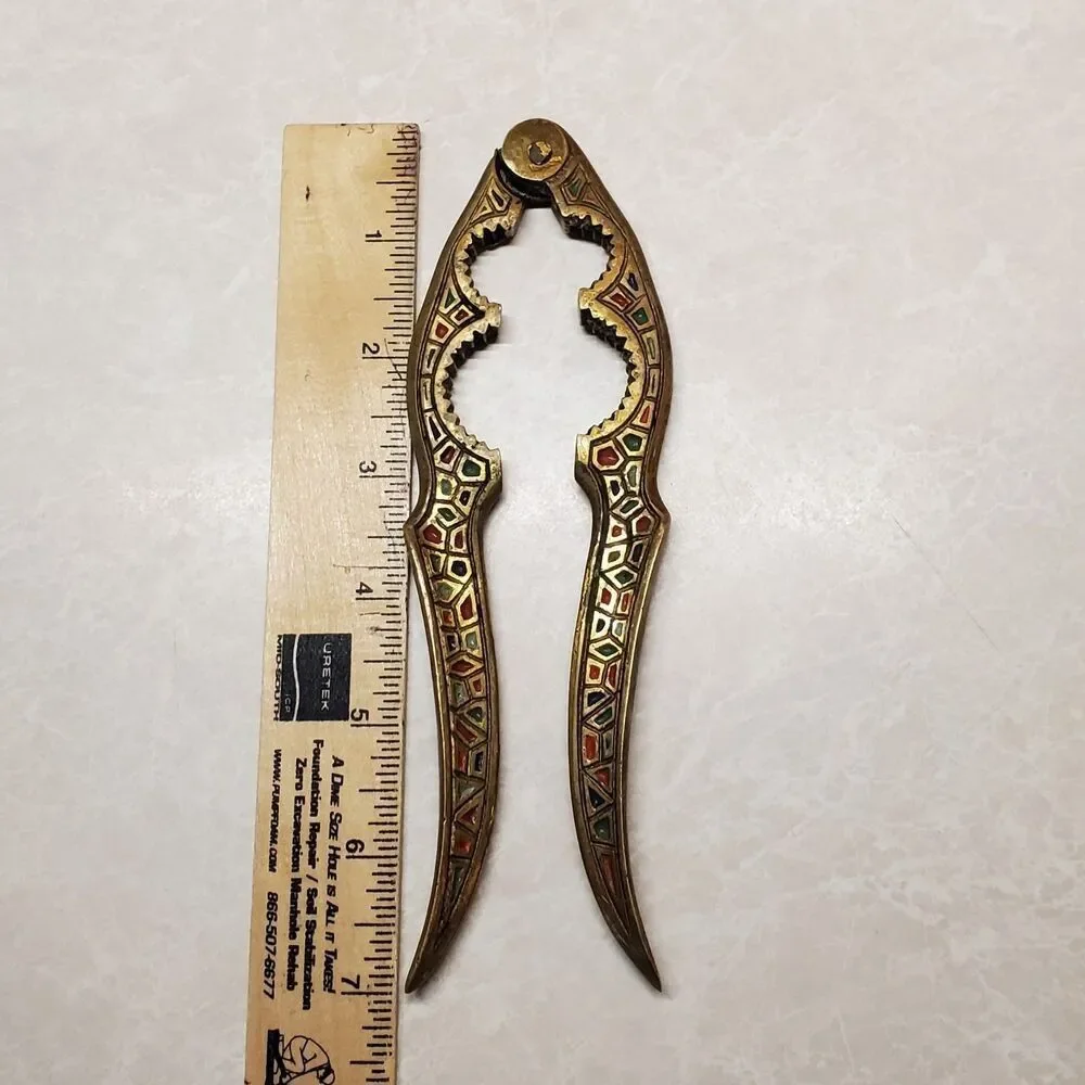 Vintage Brass Nut Shell Cracker Bottle Opener Israel Middle East Enameled