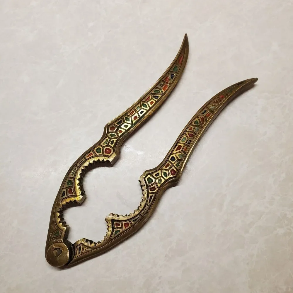 Vintage Brass Nut Shell Cracker Bottle Opener Israel Middle East Enameled