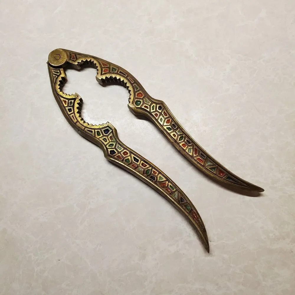 Vintage Brass Nut Shell Cracker Bottle Opener Israel Middle East Enameled