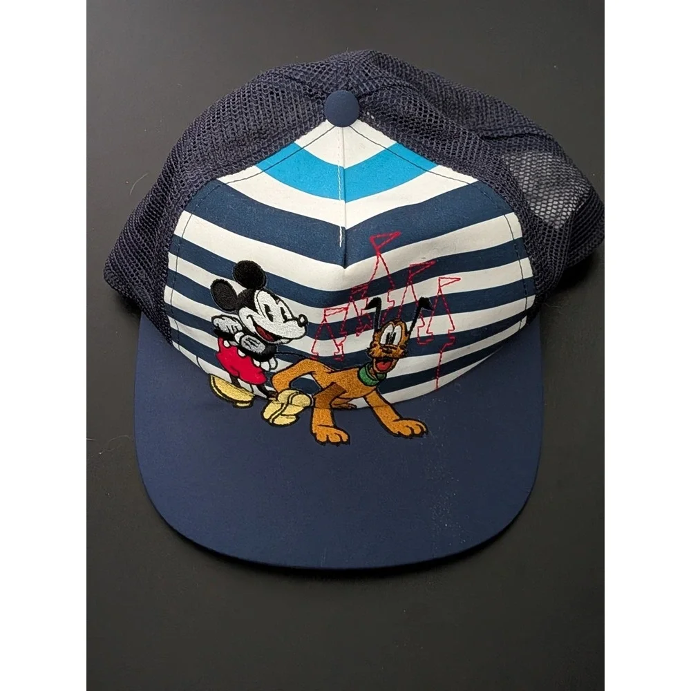 Walt Disney World Disney Parks Mickey + Pluto Snapback Hat Striped Youth Kids OS