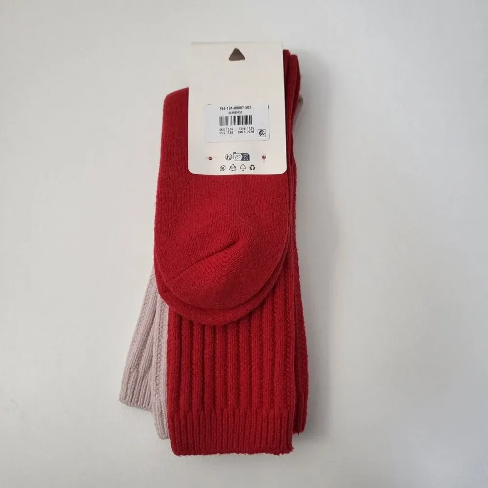 NWT HOLLISTER Socks Slouchy Cozy 2 Pairs Pink Red One Size Ribbed Loungewear