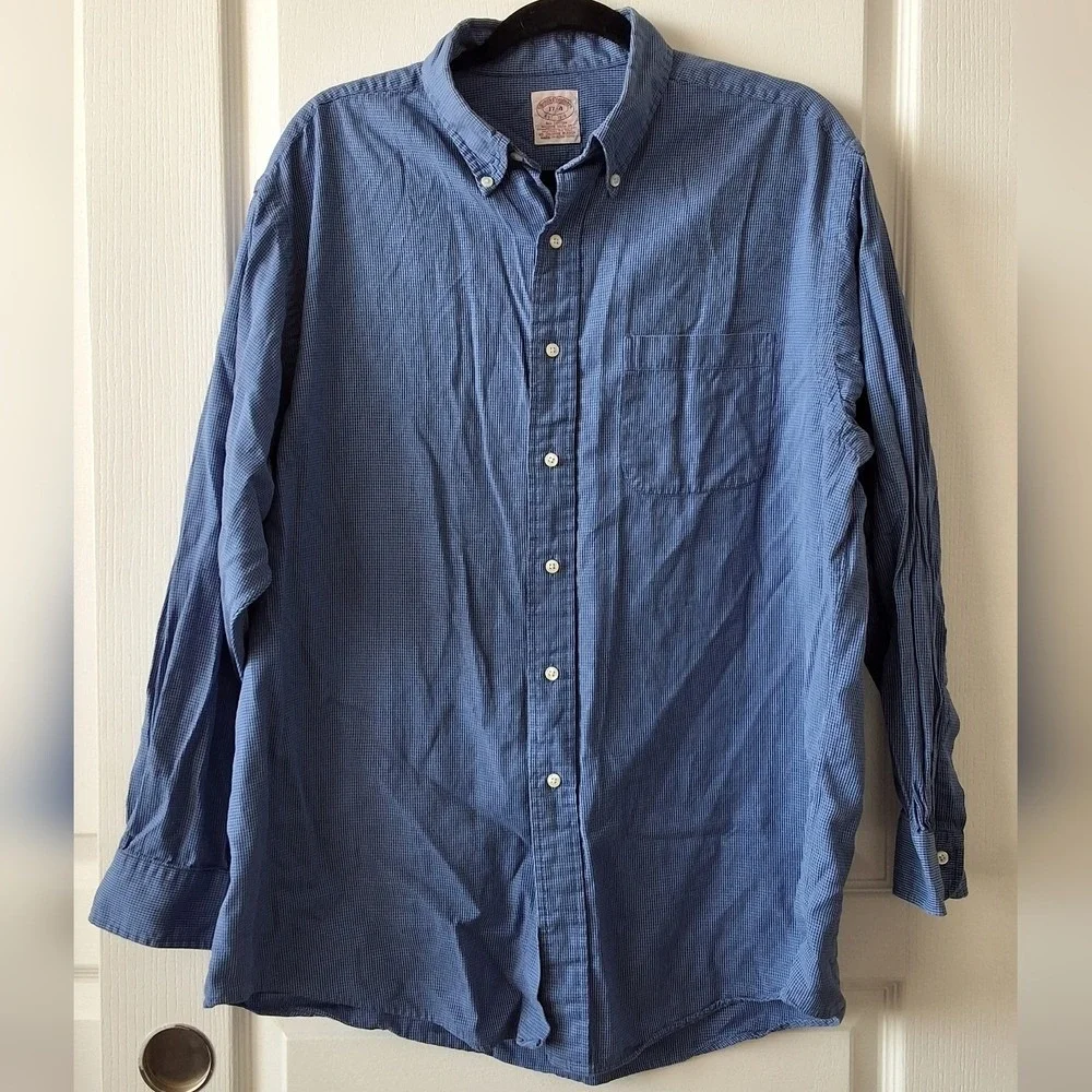 Brooks Brothers 1818 light & dark blue Houndstooth button-down shirt Size 17-4‎