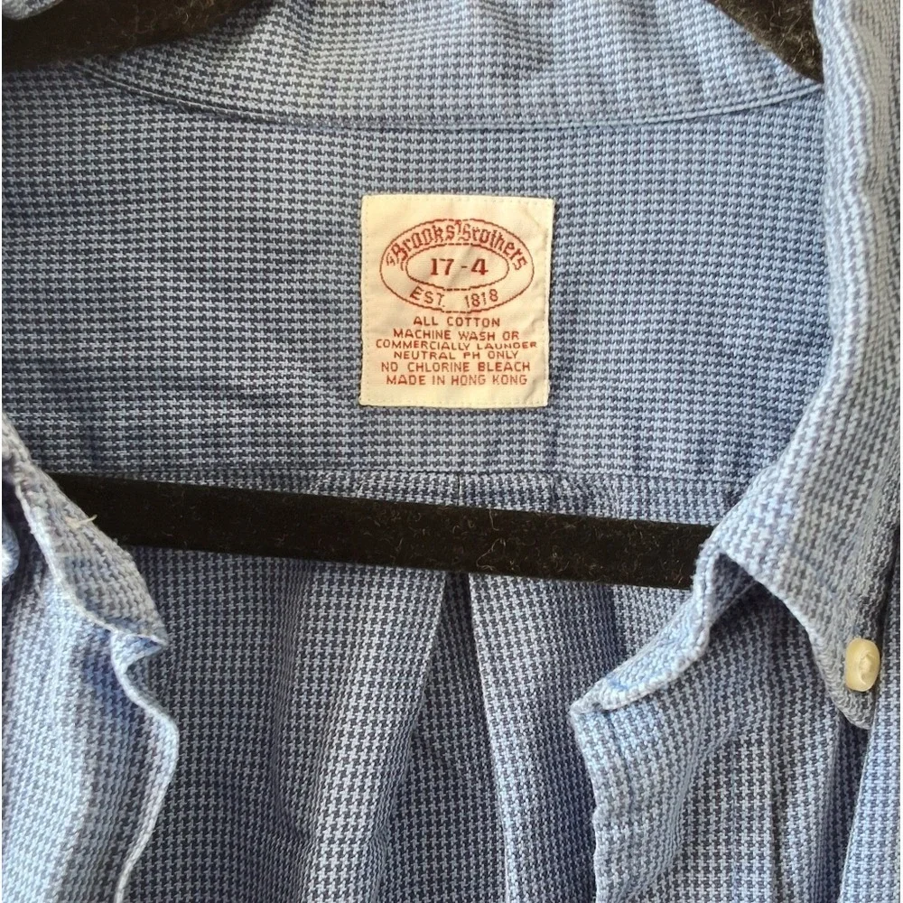 Brooks Brothers 1818 light & dark blue Houndstooth button-down shirt Size 17-4‎