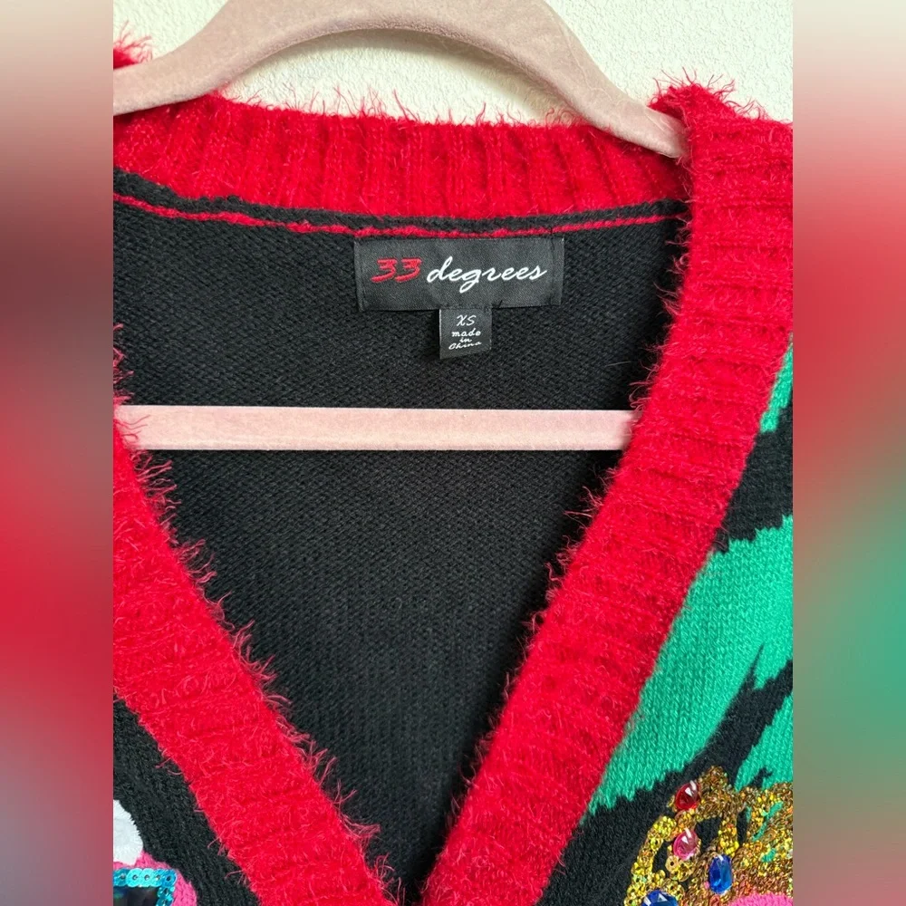 32 Degrees Black, Pink & Green Holiday Flamingo Cardigan