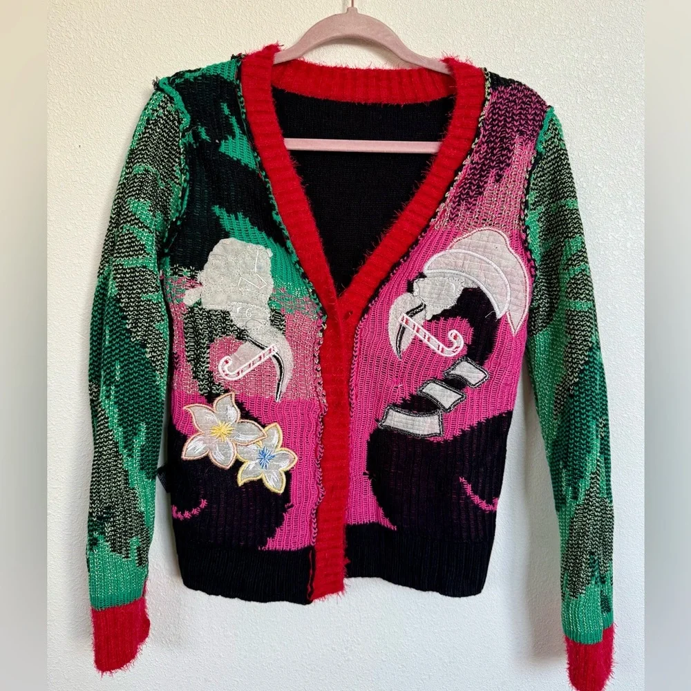 32 Degrees Black, Pink & Green Holiday Flamingo Cardigan