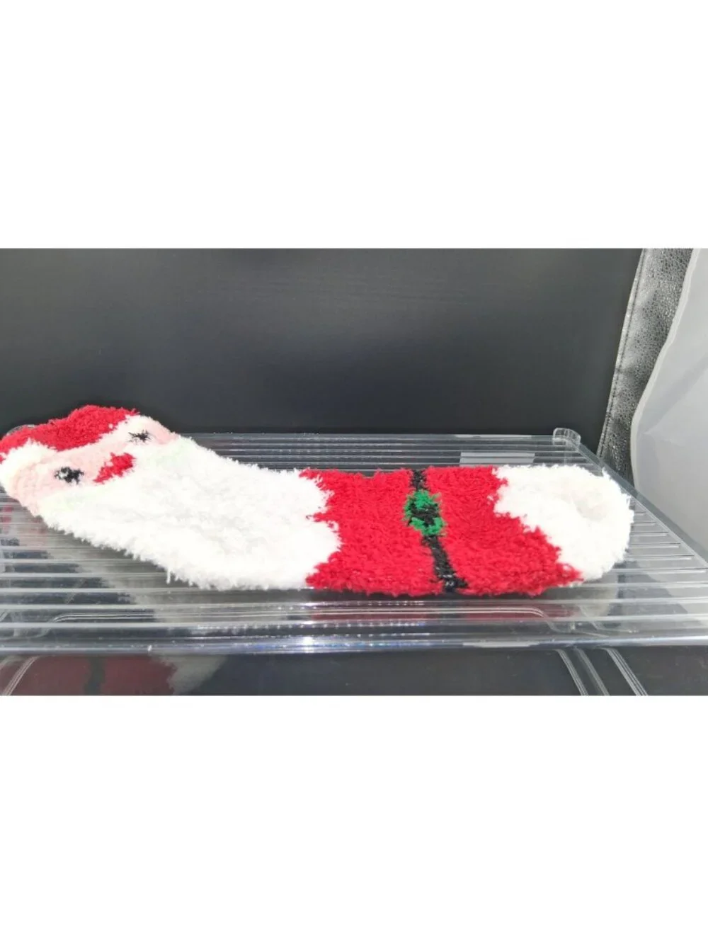 Santa Face Fuzzy Christmas Socks Red & White Non-Slip Cozy Fit