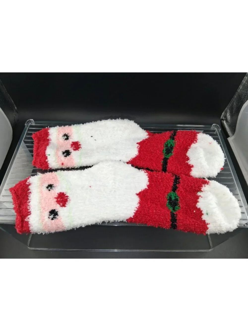 Santa Face Fuzzy Christmas Socks Red & White Non-Slip Cozy Fit