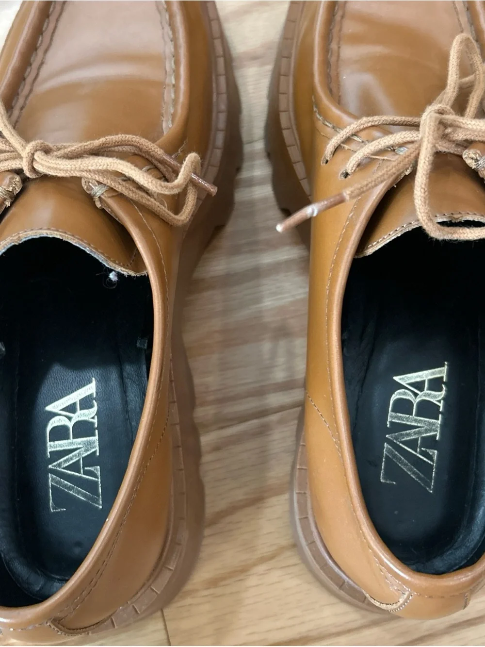 ZARA Brown Leather Chunky Platform Lug Sole Lace Up Loafers Sz 41 US 10
