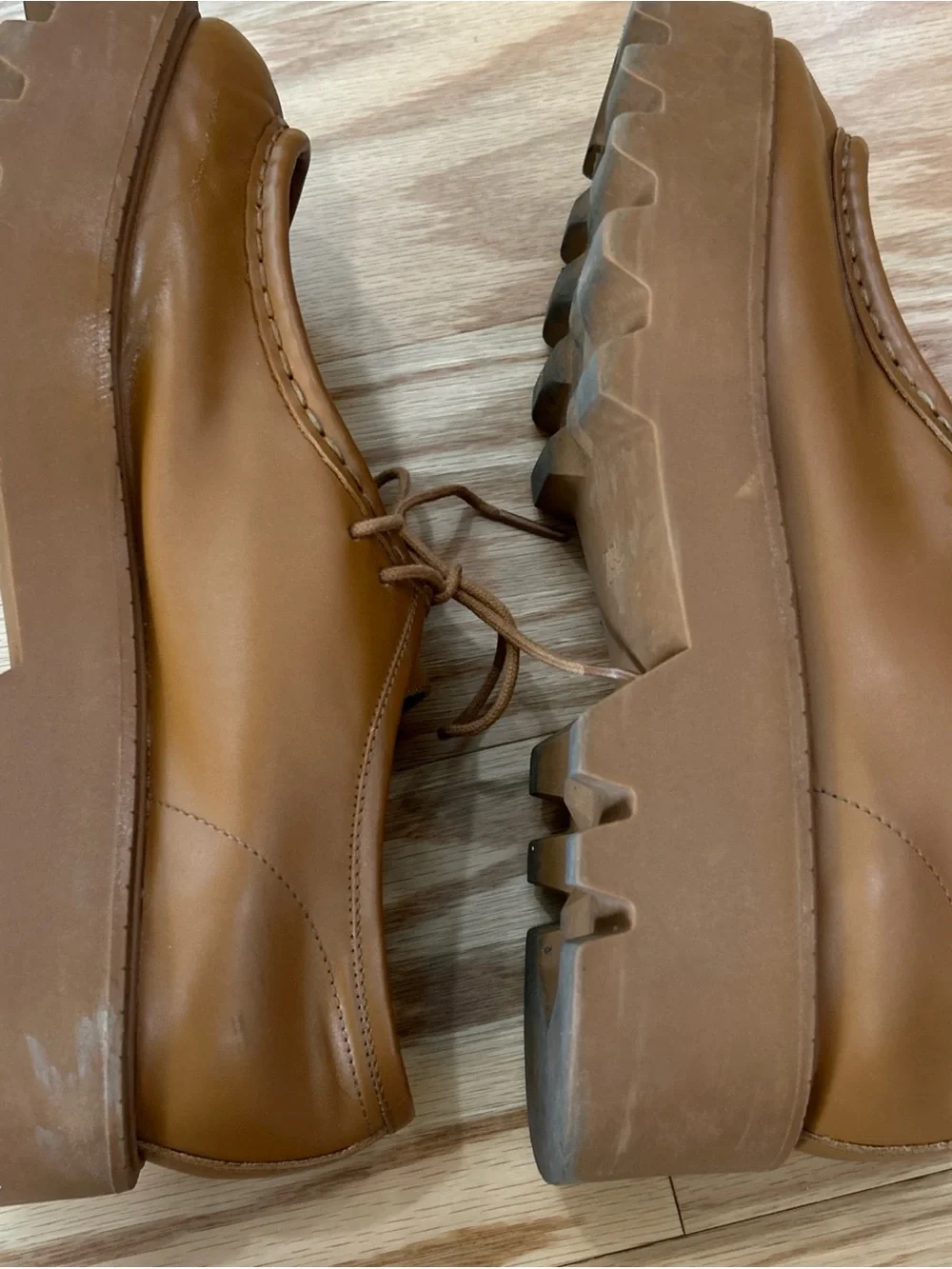 ZARA Brown Leather Chunky Platform Lug Sole Lace Up Loafers Sz 41 US 10