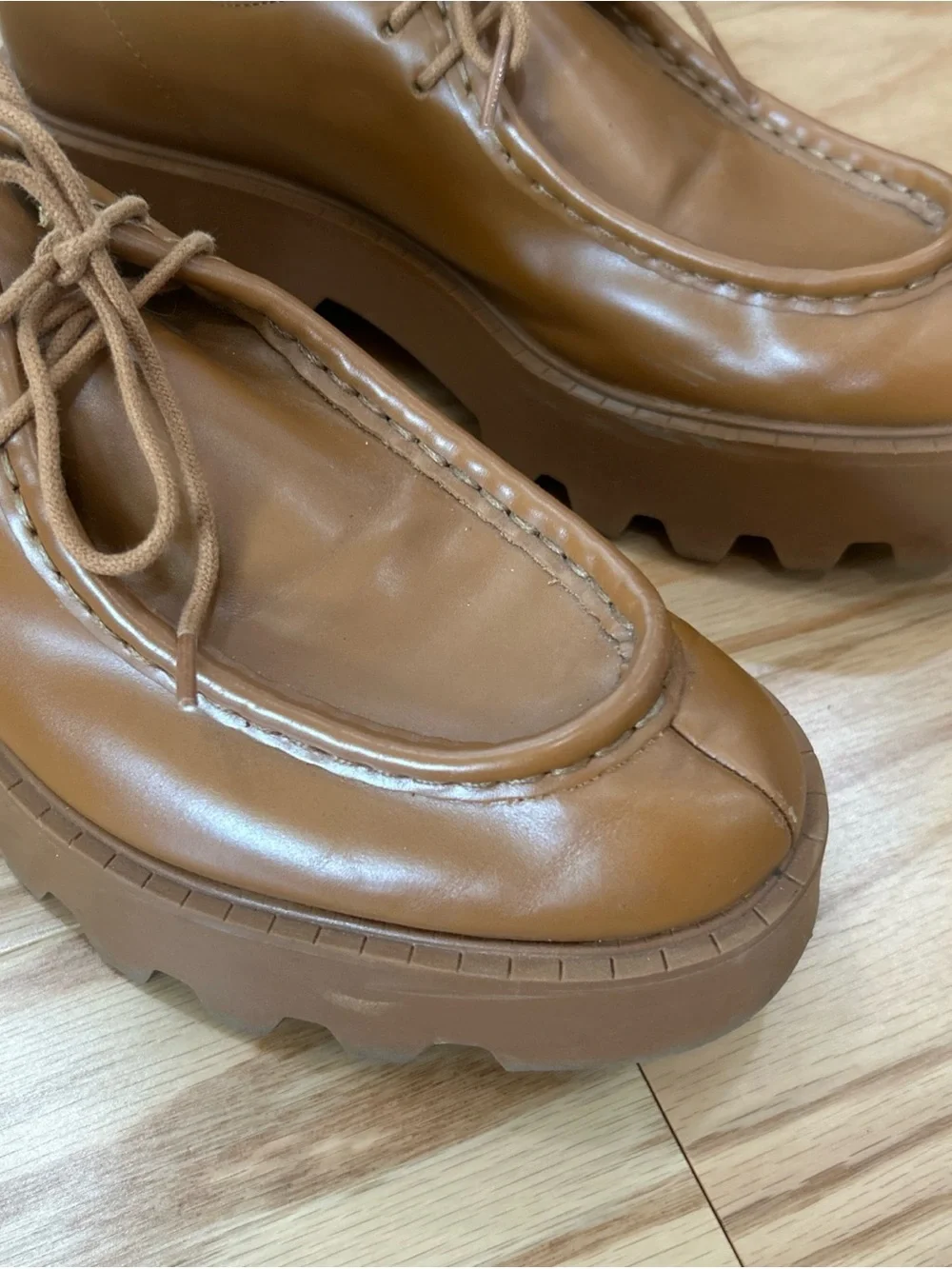 ZARA Brown Leather Chunky Platform Lug Sole Lace Up Loafers Sz 41 US 10