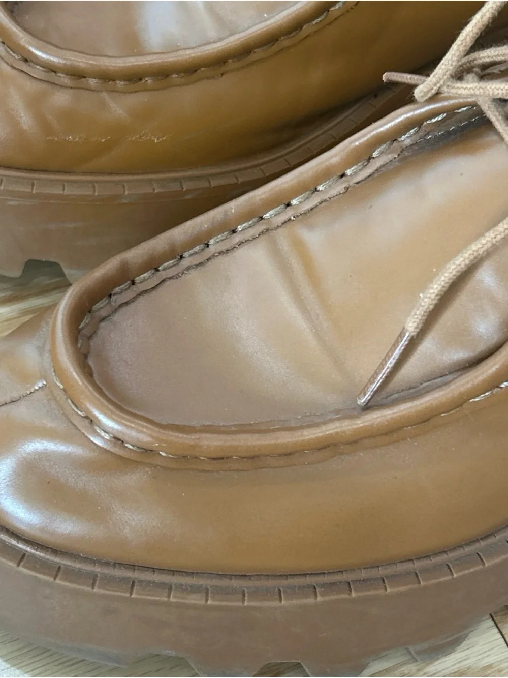 ZARA Brown Leather Chunky Platform Lug Sole Lace Up Loafers Sz 41 US 10