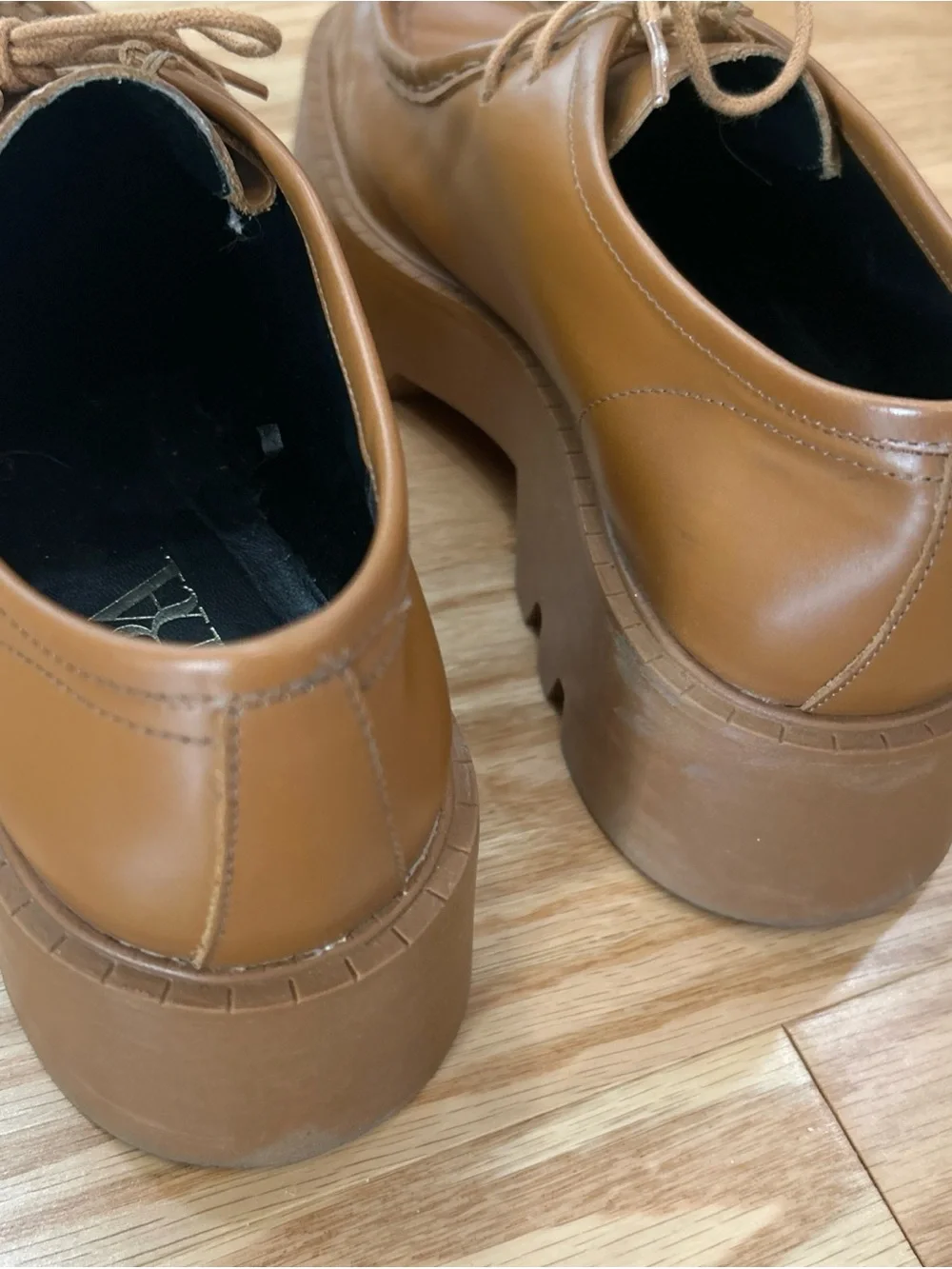 ZARA Brown Leather Chunky Platform Lug Sole Lace Up Loafers Sz 41 US 10