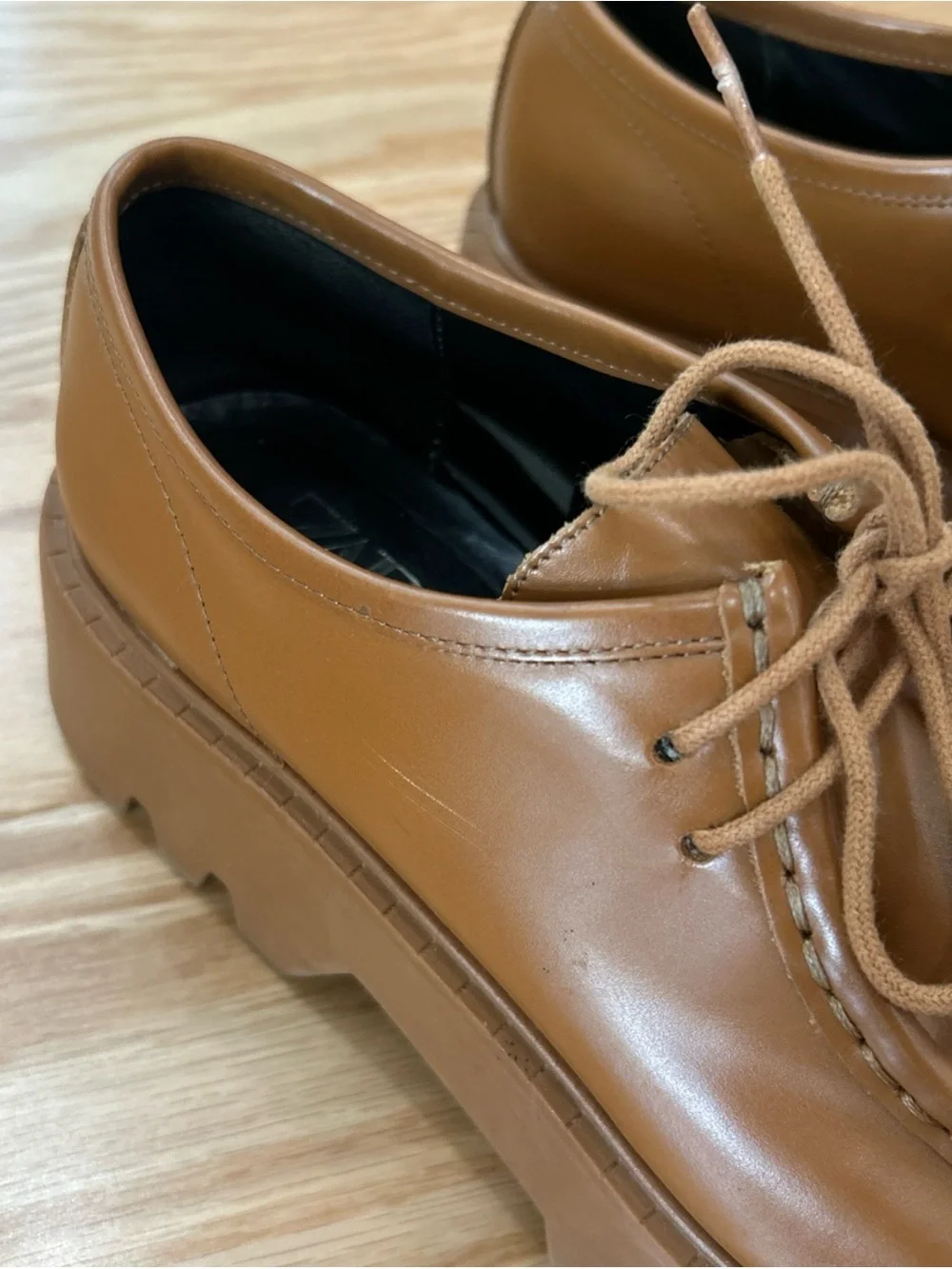ZARA Brown Leather Chunky Platform Lug Sole Lace Up Loafers Sz 41 US 10