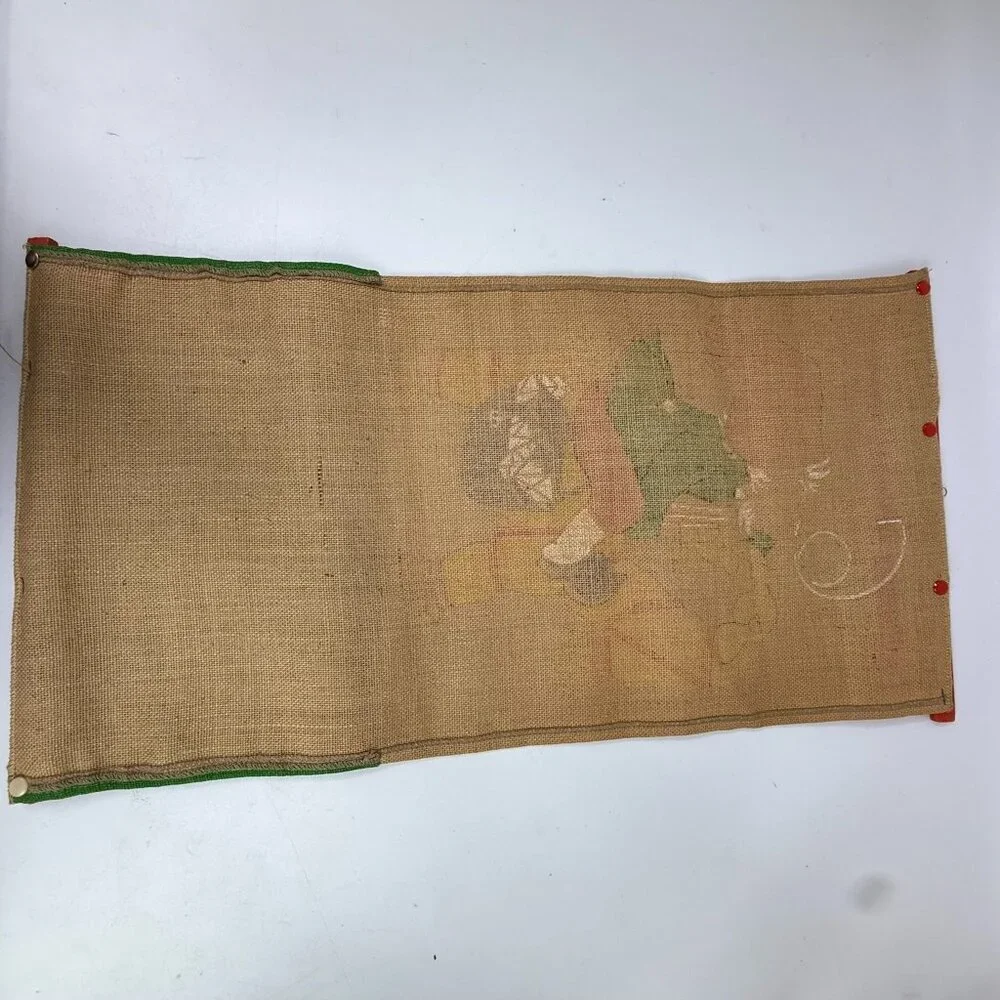Vintage Swedish Christmas Jute Tapestry Mail Pocket Gnome On Straw Goat Wall Han