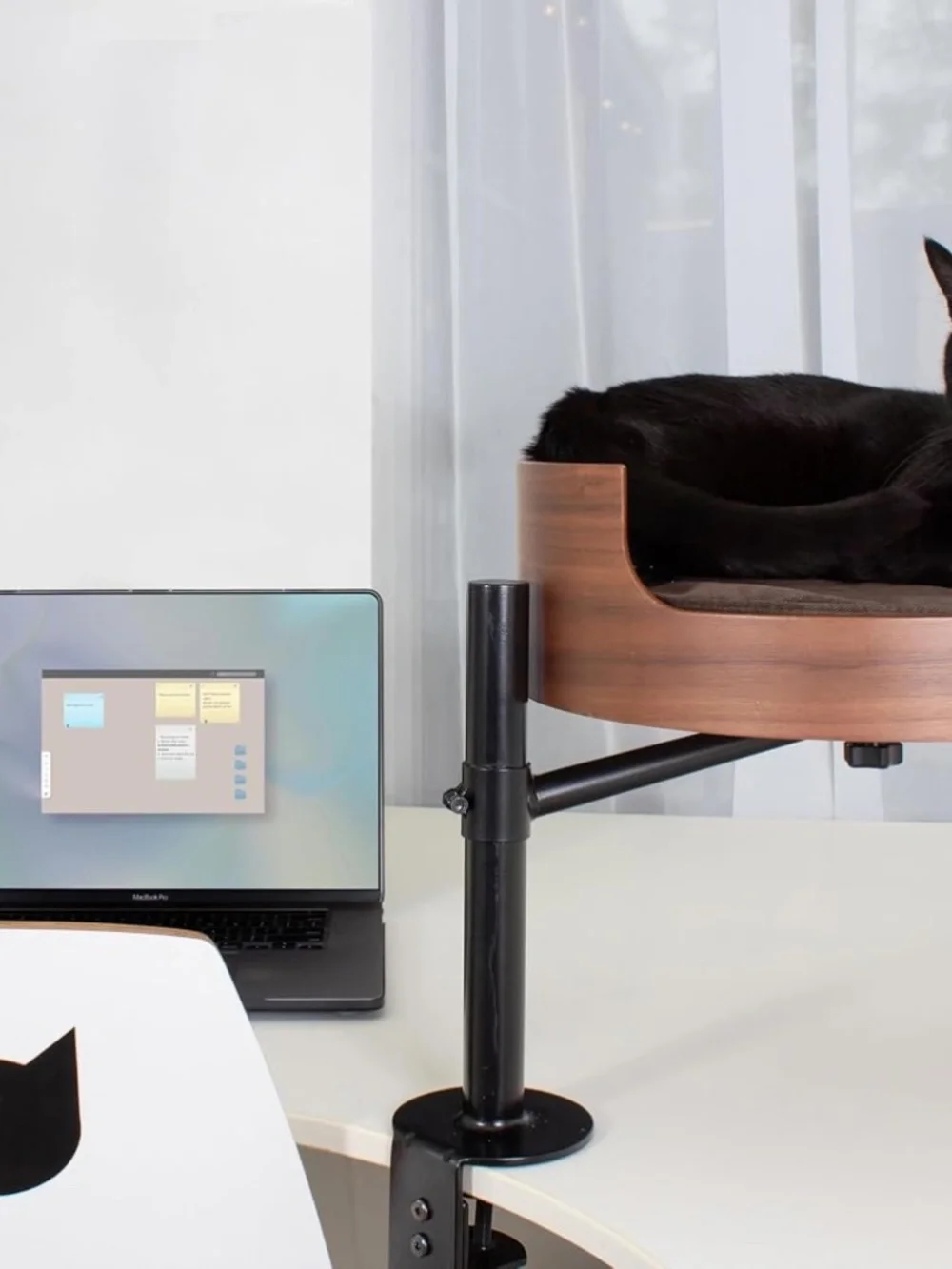The Original Desk Mounted Cat Bed Attachment – Walnut Wood & White oak