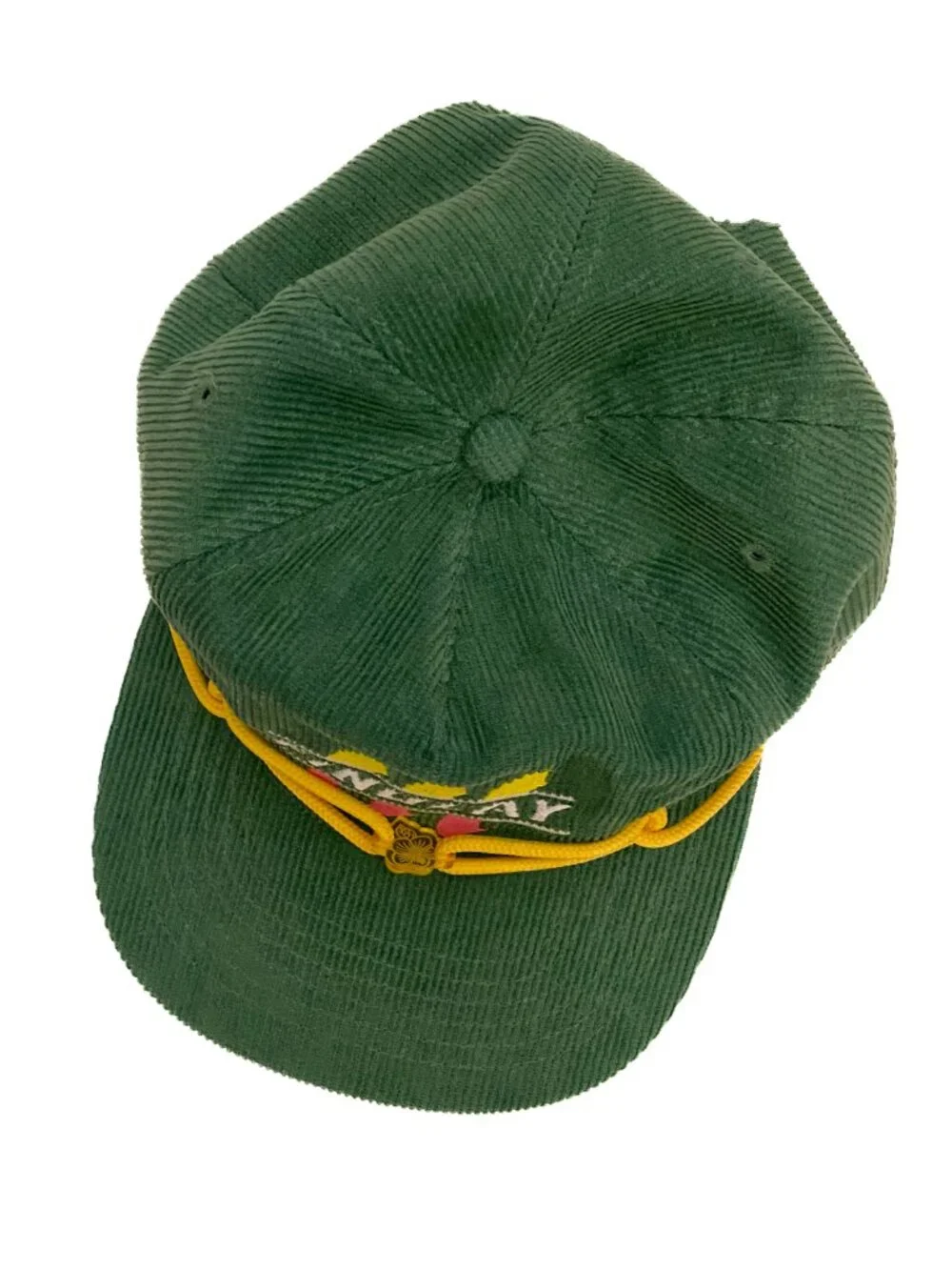 FINDLAY Portland Snapback Green Corduroy Hat with Yellow Cord + Flower Charm