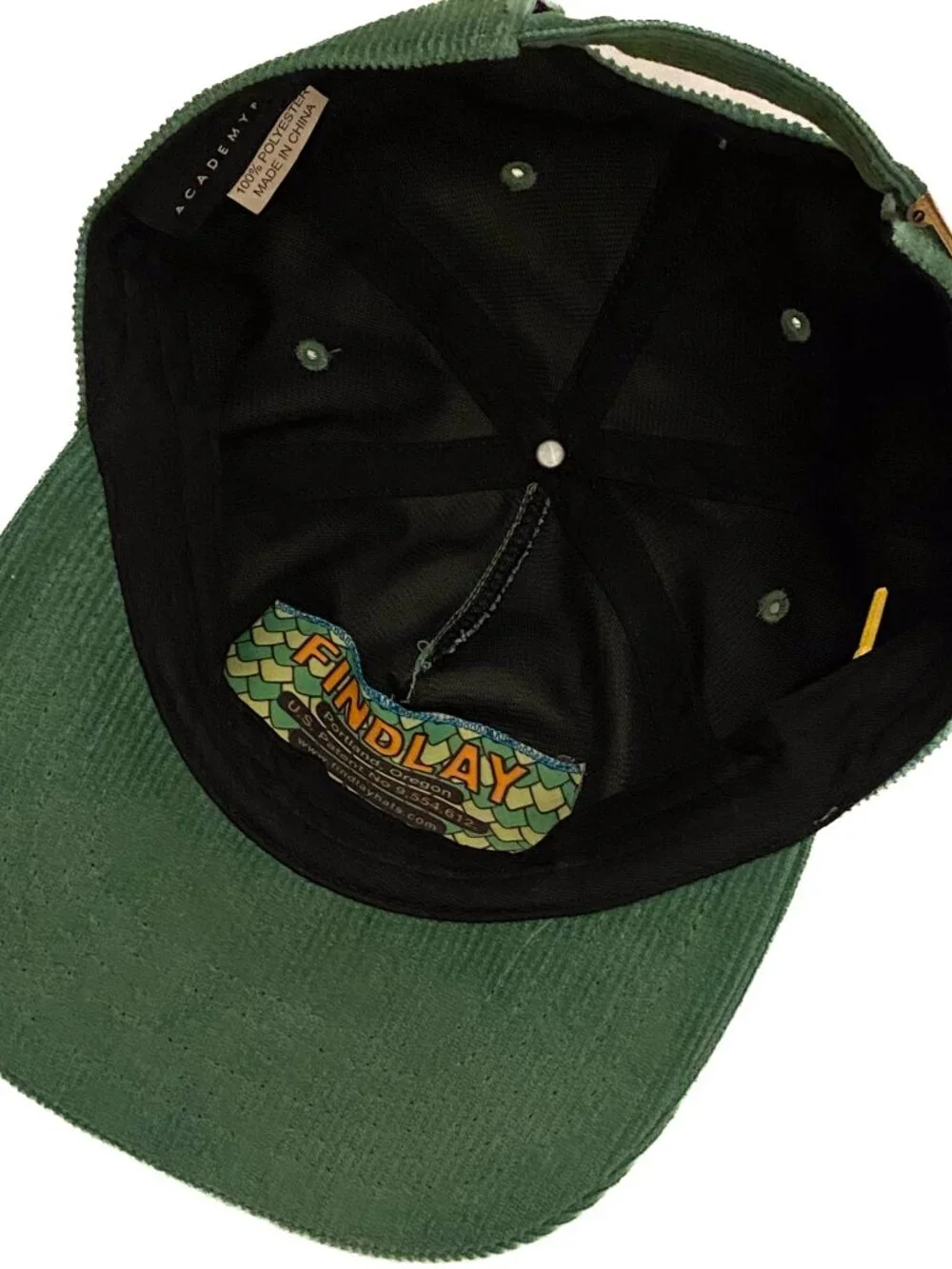 FINDLAY Portland Snapback Green Corduroy Hat with Yellow Cord + Flower Charm