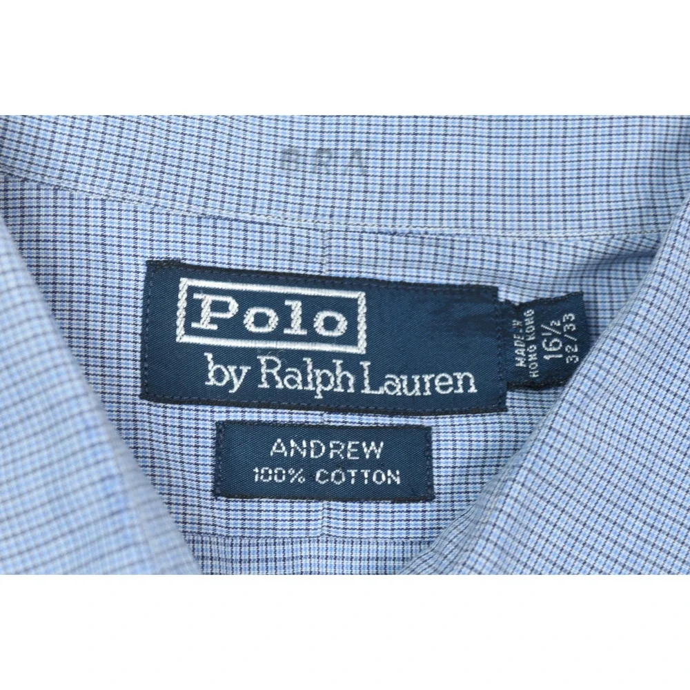 Vintage Polo Ralph Lauren Andrew Shirt Mens 16.5 Blue Plaid Long Sleeve Classic
