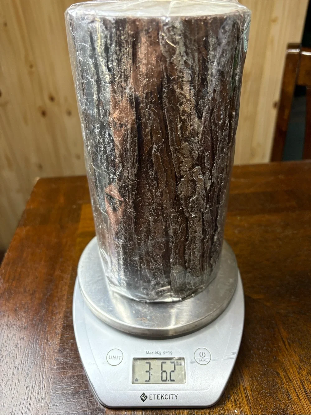 Pottery Barn Metallic Bark-Textured Pillar Candle in Dark Brown and Gold Accents