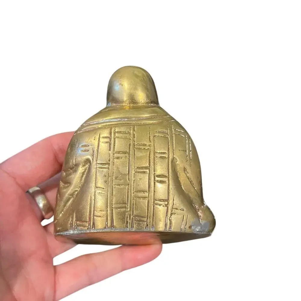 Vintage Brass Laughing Buddha Statue Small Sitting Figurine Feng Shui Boho Decor