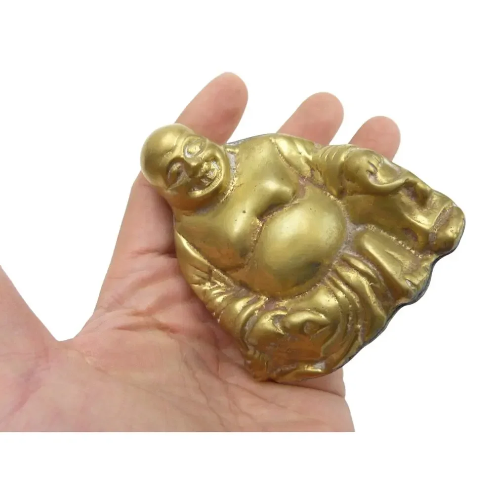 Vintage Brass Laughing Buddha Statue Small Sitting Figurine Feng Shui Boho Decor