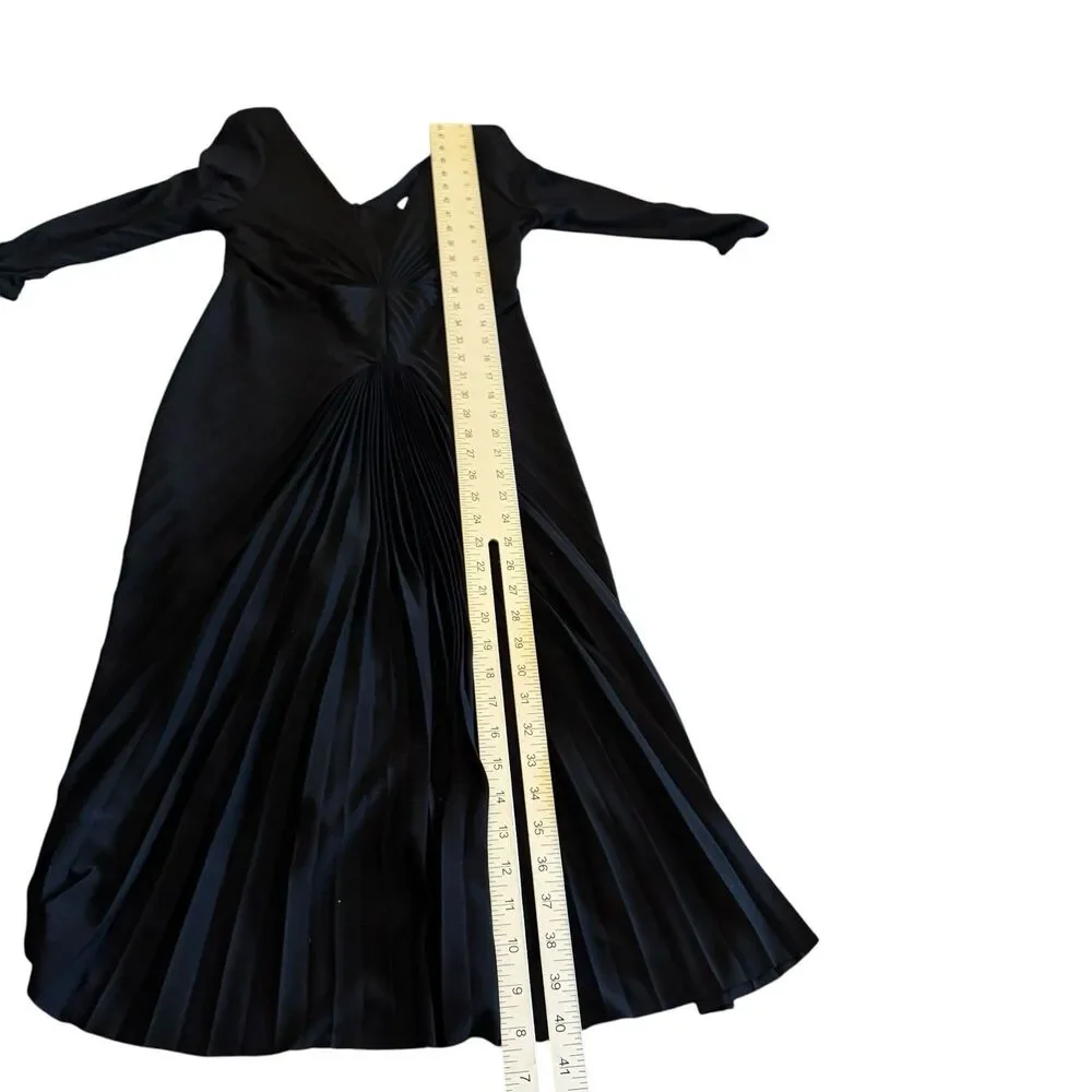 Max Azria Black Knot Dress Sz XS Midi‎ Ruching Front Gown V Neck Cocktail