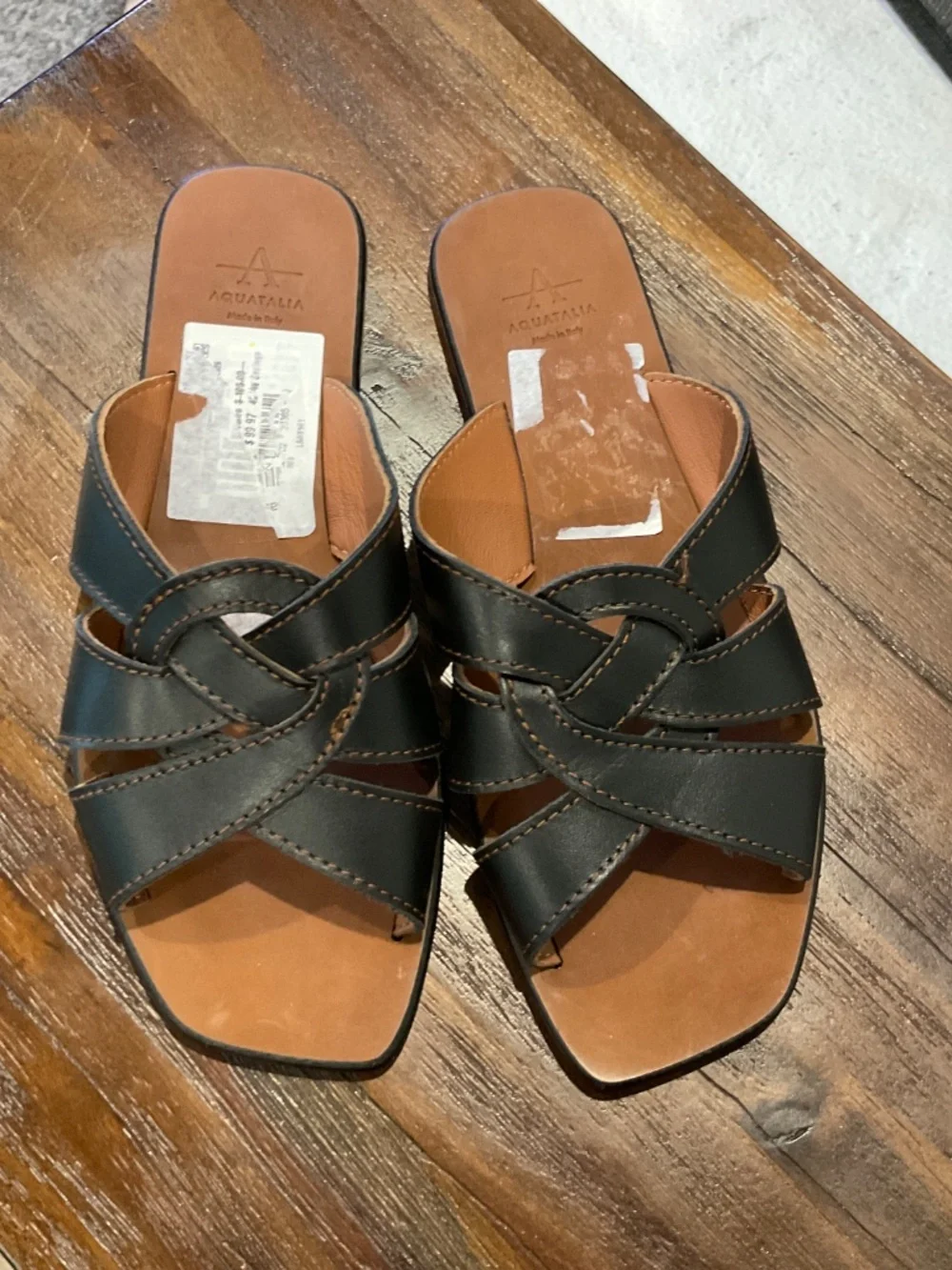 Aquatalia Belissa Slide Sandal Black Leather Size 8