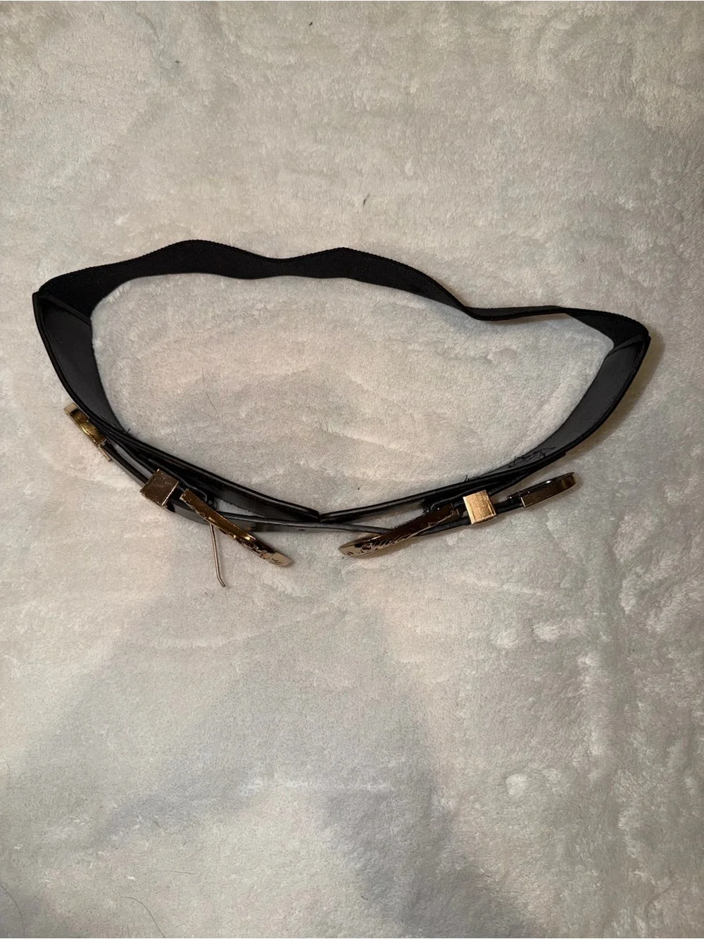 Black Western Double Buckle Waist Belt with Gold Hardware