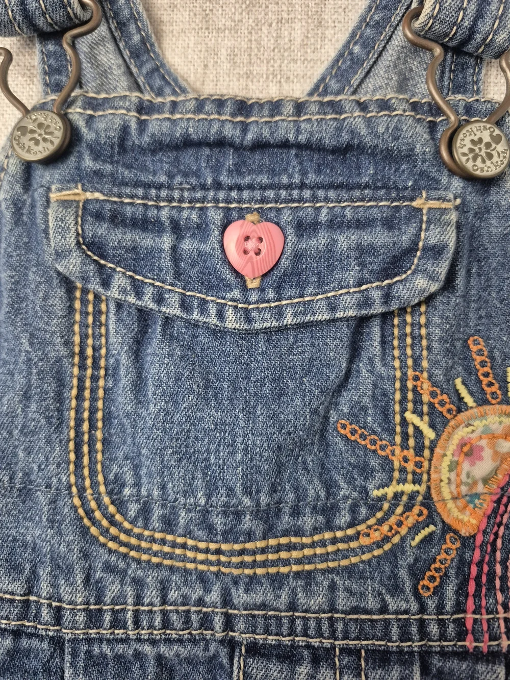 OshKosh B'Gosh Denim Overall Dress Butterfly Rainbow Embroidered 18M