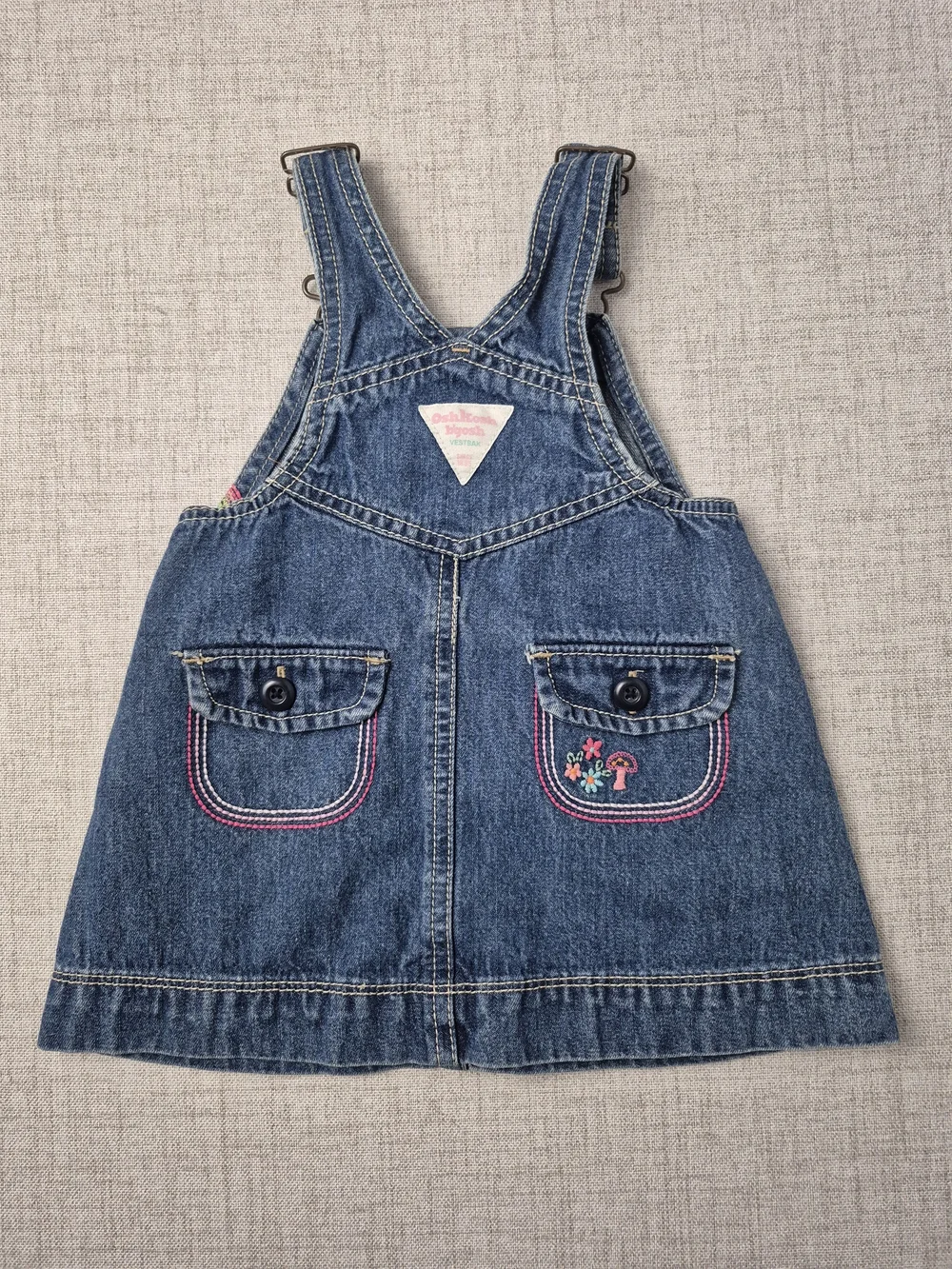 OshKosh B'Gosh Denim Overall Dress Butterfly Rainbow Embroidered 18M