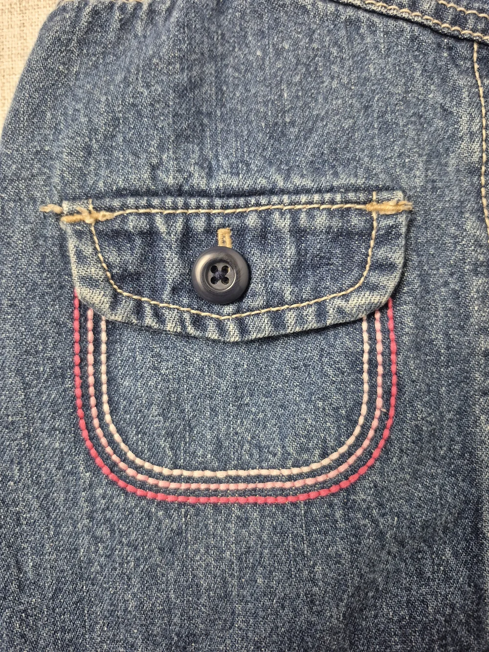 OshKosh B'Gosh Denim Overall Dress Butterfly Rainbow Embroidered 18M